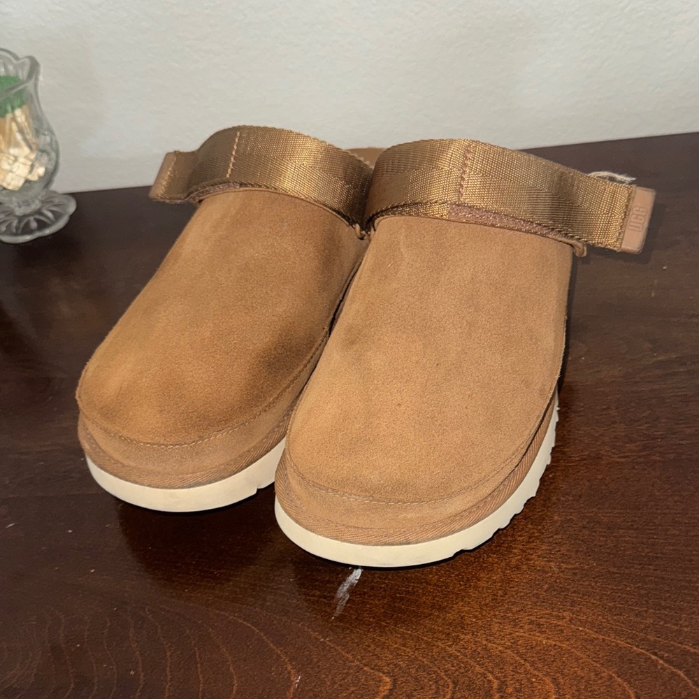 UGG Tan Suede Mules with Cream Sole